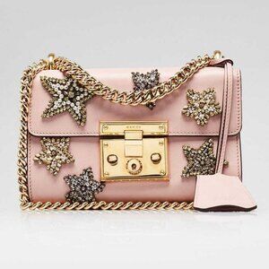 Gucci Pink Leather Crystal Star Small Padlock Crossbody Bag